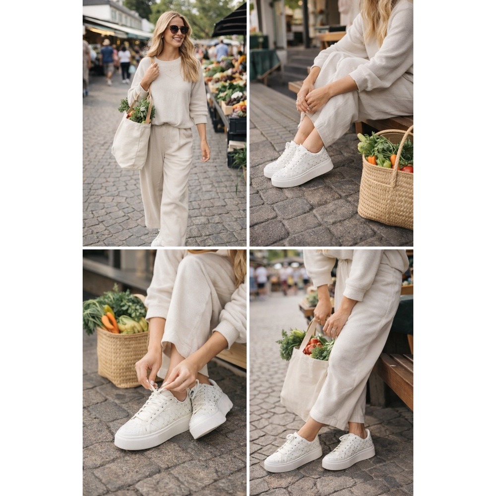 JLO Jennifer Lopez‎ Quilted Stud Platform Sneakers White 8.5 NIB